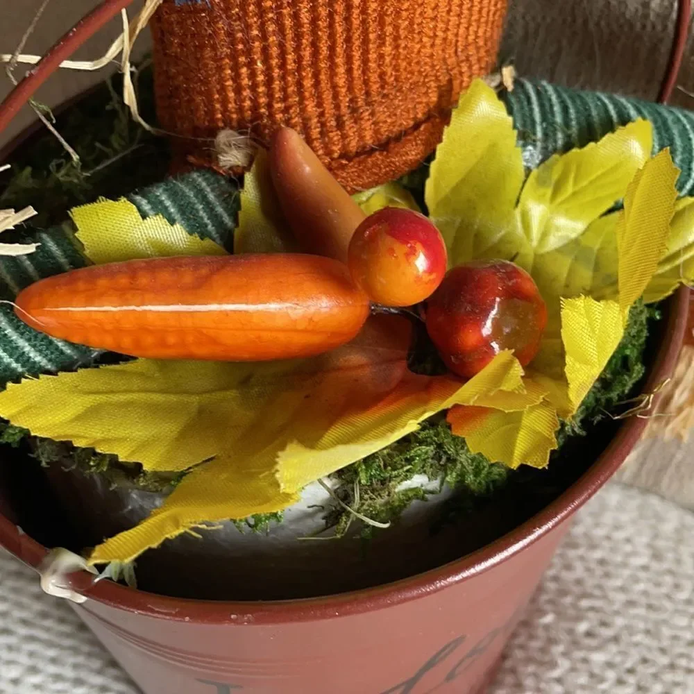 “I Love Autumn” Halloween Decor Scarecrow in a Bucket